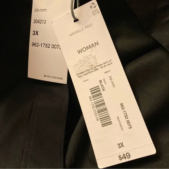 NWT Liz Claiborne Women’s Wrinkle Free 3X Black Button Up Dress Shirt W/Collar - Picture 7 of 8